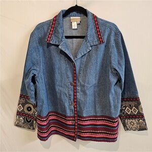Coldwater Creek Denim Embellished Jacket Made In USA XL